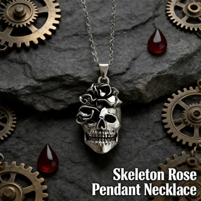 1pc Edgy Gothic Intricate Flower Skull Alloy Necklace - Vintage Cool Jewelry, Bold Accessory For Daily Wear, Parties, Rock Concerts, Birthdays & Alternative Fashion Lover Gifts