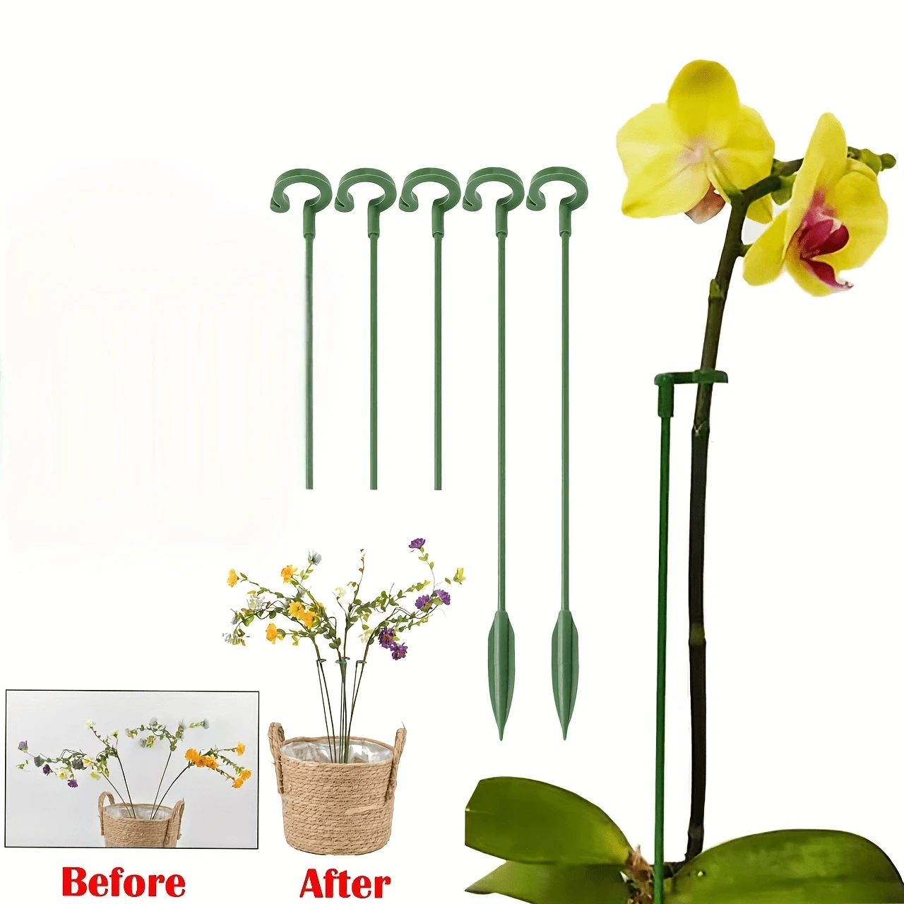 17cm, 27cm, 48cm, 58cm Varas de Suporte de Plantas Reutilizáveis, Adequadas para Suportes de Orquídeas de Jardinagem Verde, Estabilizadores de Orquídeas e Flores, Postes de Jardinagem Verde, Treliças para Escalada de Videiras, Varas de Plantas de Plástico Verde
