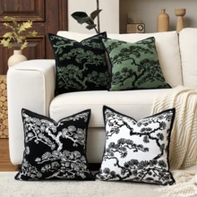 1 Stück Luxus Dekorative Kissenbezug, Chenille Textur Grüne Pflanze Abstrakt Blatt Quadratisch Sofa Kissenbezug, Geeignet für Sofa, Wohnzimmer, Schlafzimmer, Bauernhaus, auch als Geschenk, Ganzjährig - Schwarz und Weiss - Übersicht 9
