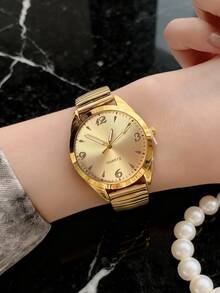 4件套女士合金弹性表带石英手表手链首饰套装，优雅复古简约表盘，适合日常佩戴装饰或作为节日礼物送给朋友和母亲。 - 彩色 - 查看 5