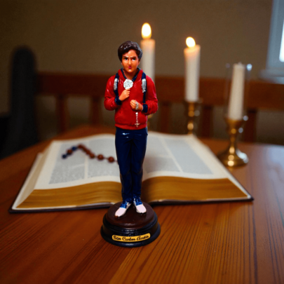Imagem Carlo Acutis 15cm Imagem em Resina Devoção Fé e Proteção Para Igreja e Altar