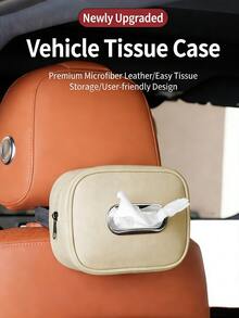 汽车座椅靠背悬挂式纸巾盒，多功能收纳袋，遮阳板纸巾架，男女通用便携式（黑色、红色、米色、灰色） - A - 查看 2