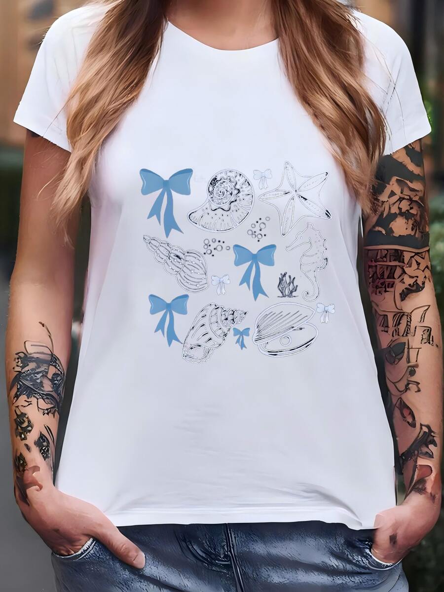 Camiseta De Coquete Del Mar: Al Bow Hoodie Camiseta - Blanco - Ver 1