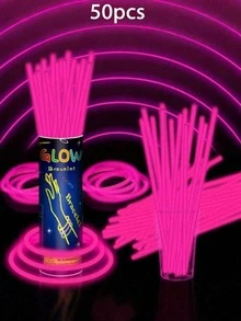 50/100支装 8英寸粉色荧光棒，高品质超亮荧光棒，发光艺术棒，灯光装饰，夜光效果，持续发光8-12小时，为派对增添光彩，可用于制作手链、项链、霓虹灯、婚礼派对荧光棒，发光效果更鲜艳 - 粉色 - 查看 10