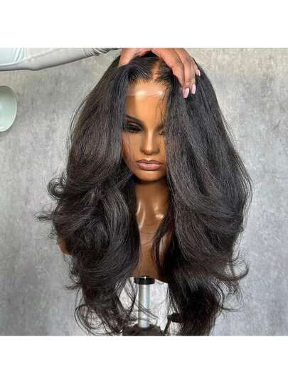 250% Density 13x4 HD Lace Kinky Straight Wig 13X4 HD Lace Front Transparent Human Hair Wig Natural Hairline With Baby Hair Yaki Straight For Women Transparent Lace Wig