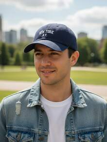 New York NY Premium Curved Brim Cap With Adjustable Strap, Men's, Women's, Casual, Unisex Polyester Embroidered Hat - 藏蓝色 - 查看 2