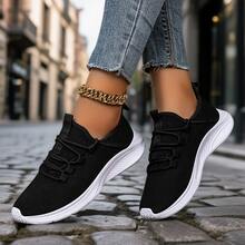 Women's Casual Lightweight Breathable Black Knit Sneakers - Comfortable Lace-Up Athletic Shoes, Suitable For Casual Sports And Walking - Black - View 3