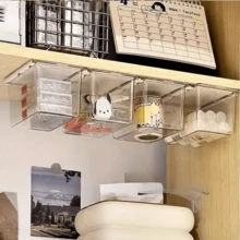 1 chiếc khay đựng đồ dùng nhà tắm bằng nhựa trong suốt có thể điều chỉnh - Gắn tường, không cần nguồn điện, khay đựng đồ dưới bàn làm việc, khay đựng đồ cố định mới dưới bàn làm việc, phụ kiện ngăn kéo trượt dưới bàn làm việc, dụng cụ lưu trữ đồ dùng nhà tắm cho văn phòng, khay đựng đồ đa chức năng dưới gương. - Nhiều màu - Xem 6