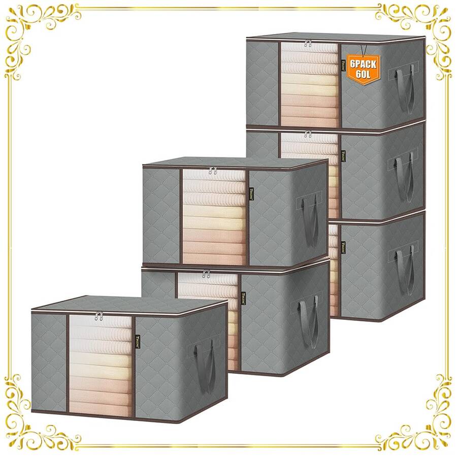 90L Clothes Storage Bags Large Storage Box With Lid Packing Boxes For Moving House Fabric Clear Window For Clothes Duvet Blankets Bedding - Grey - View 1