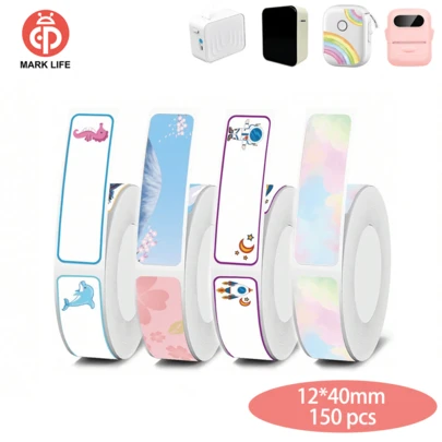 Marklife Marklev Colorful Thermal Label Paper, 150 Sheets/Roll, 12*40mm Stickers, Waterproof And Tear-Resistant, Suitable For Office, Kitchen, School, Home, Gifts/DIY Crafts/Labeling