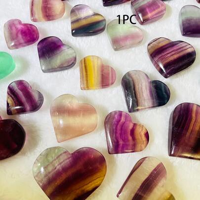 2 PIEZAS Fluorita arcoíris en forma de corazón, corazón de cristal, 3-4,5 cm/1,18-1,77 pulgadas, piedra natural, piedra de palma de bolsillo, para regalo, decoración del hogar, decoración de acuario, decoración de maceta.