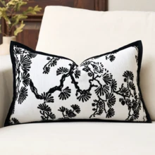 1 Stück Luxus Dekorative Kissenbezug, Chenille Textur Grüne Pflanze Abstrakt Blatt Quadratisch Sofa Kissenbezug, Geeignet für Sofa, Wohnzimmer, Schlafzimmer, Bauernhaus, auch als Geschenk, Ganzjährig - Schwarz und Weiss - Übersicht 4
