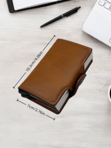 1pc Black, Brown, Pink, Blue Light Luxury Anti-Theft Brush Aluminum Box Card Bag, Large Capacity Double-Layer Card Box, Multifunctional Storage Card Bag Wallet, High Aesthetic Value Suitable For Travel And Daily Use, Compact And Portable Card Bag, Wallet - Multicolor - View 14