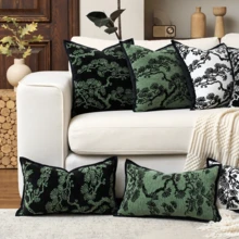 1件装奢华装饰枕套，雪尼尔质感绿色植物抽象叶子方形沙发靠垫套，适用于沙发、客厅、卧室、农舍，也可作为礼物，四季皆宜。 - 綠松石色 - 查看 8