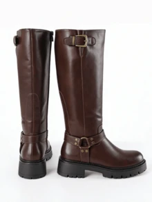 Women's Knee High Boots Slip On Squared Toe Chunky High Heel Platform Riding Boots Buckle Boots For Women Sexy Tall  Boots Dance Party Shoes For Halloween Christmas - a棕色 - 查看 9