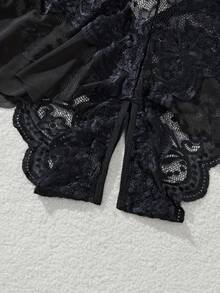 Princess-Style Lace Bodysuit With Skirt And Sexy Opening + Cleavage. - Hitam - View 6
