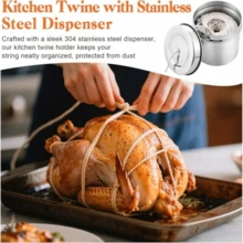70米不锈钢储物罐，配有耐用烹饪绳，适用于捆扎火鸡、烘烤、烘焙和厨房食品准备，结实耐用的食品绳套装