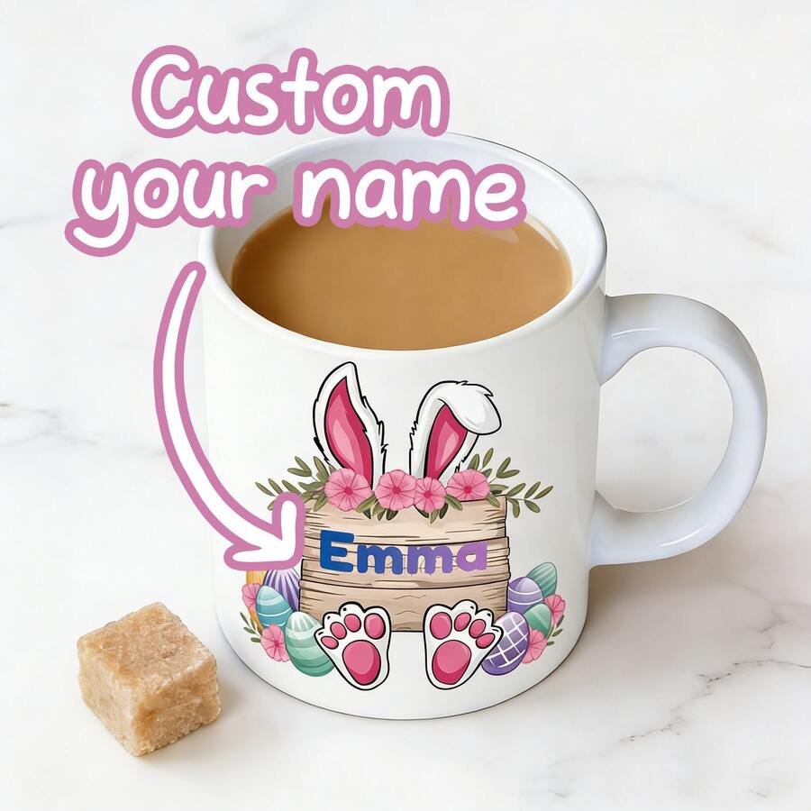 Customized Easter Alphabet Name Mug, Rabbit Initial, Rabbit Easter, Custom Name Mug, Romantic Easter Gift For Boyfriend, Girlfriend, Him, Her - Multicolor - View 1