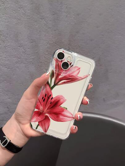 Garden Impressionist Series - Thick Oil Painting Texture Hand-Painted Lily Flower Design Transparent Anti-Fall Soft Phone Case Compatible With Apple 17/17 Pro/17 Pro Max/17 Air/16/16 Plus/16 Pro/16 Pro Max