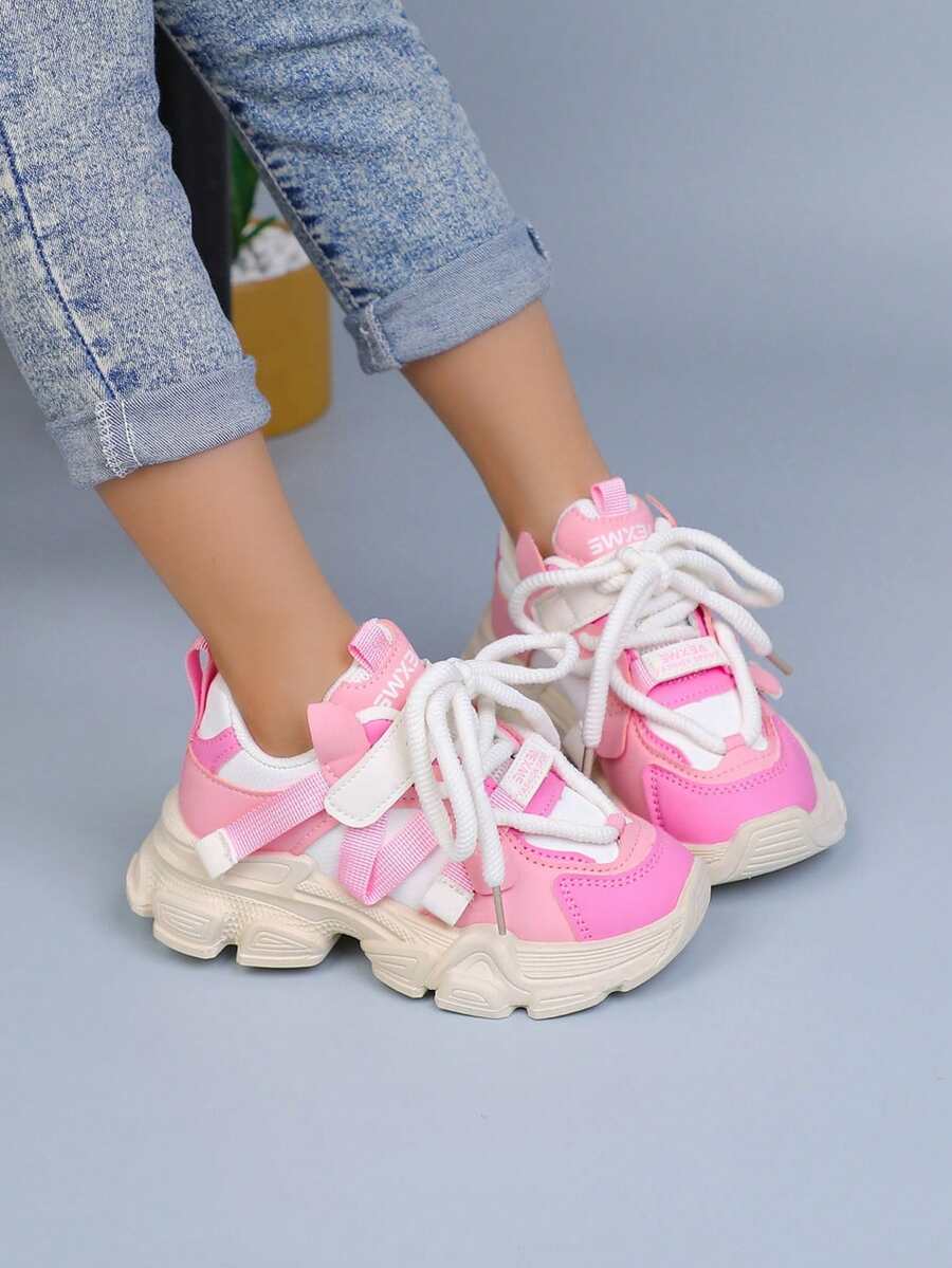 1双儿童运动鞋，男女童春秋季透气运动鞋，适合幼儿和小学生 - 粉色 - 查看 1