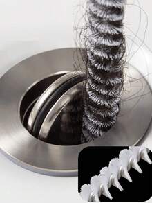 4pcs Drain Cleaning Tool Set (With Storage Hook), Includes Flexible Drain Snake And Brush, Effectively Removes Hair From Kitchen And Bathroom Sinks, Collects Hair And Cleans Pipes - White - View 4