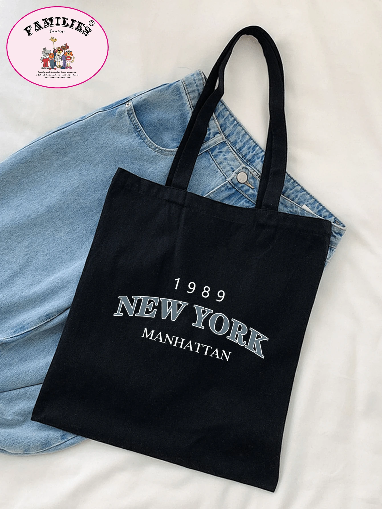 Fashionable Letter Printed Tote Bag School Bag,Large Capacity,Lightweight,Portable, Suitable For Teen Girls Women College Students, Perfect For Back To School,College,Middle School, High School,Work , Business, Commute - Black - View 1
