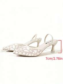 Nouvelles sandales à talons hauts respirantes et à la mode pour femmes - talon stiletto avec design de bride arrière, chaussures de soirée à bout pointu et bride arrière, confortables et élégantes chaussures habillées pour dames, talons hauts d'été de couleur unie - argent - Voir 7