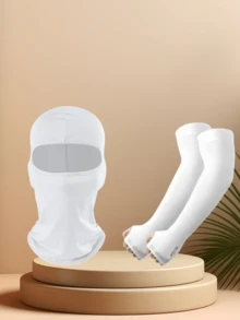 2 Pieces Set: Ice Silk Summer Cycling Sun Protection Headgear, Motorcycle Windproof Mask + Ice Silk Sleeve Covers - Multicolor - View 12