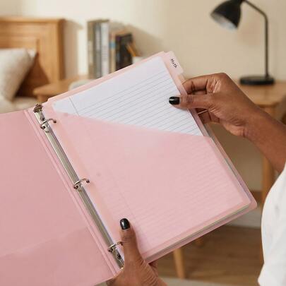 1pc 3-Ring Binder With Pastel Divider Pages, 6pcs Durable Plastic Tab Dividers, Suitable For 3-Ring Binders, Single Pocket File Organizer, Comes With Matching Label Stickers (Random Color)