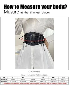 1件装女士优雅弹力系带腰带，深色PU皮革纤细腰封，适合聚会、演出和日常穿着的多功能配饰 - 黑色 - 查看 4