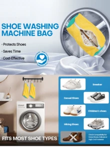 2 Packs/1-Pack Durable Shoe Washing Machine Bags For All Kinds Of Shoes - Yellow, Blue Zipper, Suede Lining, Noise-Reducing Design, Elastic Nylon Zipper, Suitable For All Washing Machines, Protects Sneakers, Casual Shoes And Delicate Clothes. - Multicolor - View 9