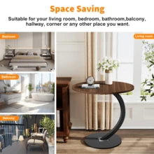 C-Shaped Sofa Side End Table Coffee Laptop Table,Lightweight Mobile Bedside Storage Rack,Living Room Bedroom - Brown - View 5