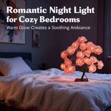 Cute  Pink LED Rose Tree Night Light, Color Changing Aesthetic Flower Lamp, USB Bedroom Desk Decor, Dreamy Room Decor Gift For Girls & Teens - 粉色 - 查看 8