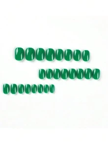 光滑纯色美甲贴片，短方形，自然短款凝胶美甲，2025秋季流行色，时尚亚克力美甲贴片，带保护涂层，加厚可重复使用，24片装短款美甲贴片