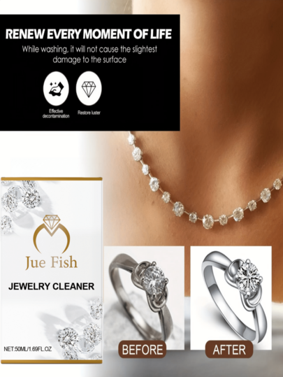 JUE-FISH Jewelry Cleaner, 7 Oz - All-In-One Lemon Acid Enhanced Liquid For Removing And Caring Stains On Necklaces, Rings, Metals, Etc. Removes Built-Up Grime And Restores Original Shine.