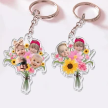 Personalized Gift For Mom And Grandma, Customized Children's Face Bouquet Keychain, Grandma Keychain Gift, Baby Face Keychain, Perfect Family Gift, New Year Gift - Multicolor - View 2