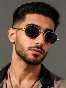 1pc Men's Metal Full Frame Personalized Exquisite Fashion Glasses, Suitable For Holiday Gift Shopping, Parties, Family Outings, Dates And Other Occasions, Fits Various Face Shapes - Multicolor - View 4