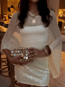 Women's Y2k Sheer Poncho Top, Lightweight Cover-Ups Crochet Shrug Bolero Mesh Knit,See-Through Off Shoulder Solid Irregular Knitted Loose Pullover,Batwing Sleeve Sweater Cover Up Beachwear,Boho Aesthetic Beach Going Out Streetwear,Spring To Summer Outfits,Rave Outfit,Concert Outfit,Summer Vacation Outfits - 黃色 - 查看 2