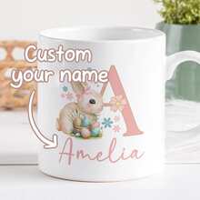 Customized Easter Letter Mug, Bunny Initials, Personalized Letter Mug, Romantic Easter Gift For Boyfriend, Girlfriend, Him, Her - Multicolor - View 1