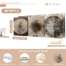 3幅复古墙面艺术海报，帆布画，装饰艺术品，大地色系，复古抽象，树木年轮，自然图案，质朴木纹，农舍风格装饰，带框或不带框可选，房间装饰，家居点缀，宿舍，酒店，客厅，卧室，浴室，办公室墙面装饰，礼品 - A - 查看 13
