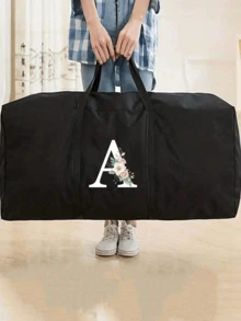 1 túi du lịch gấp gọn, ngăn chứa đồ cực lớn, chống thấm nước và chống ẩm, họa tiết chữ cái đầu cá nhân hóa, túi đựng đồ dùng giường ngủ dung tích lớn, túi xách tay bằng vải không dệt. - màu đen - Xem 3