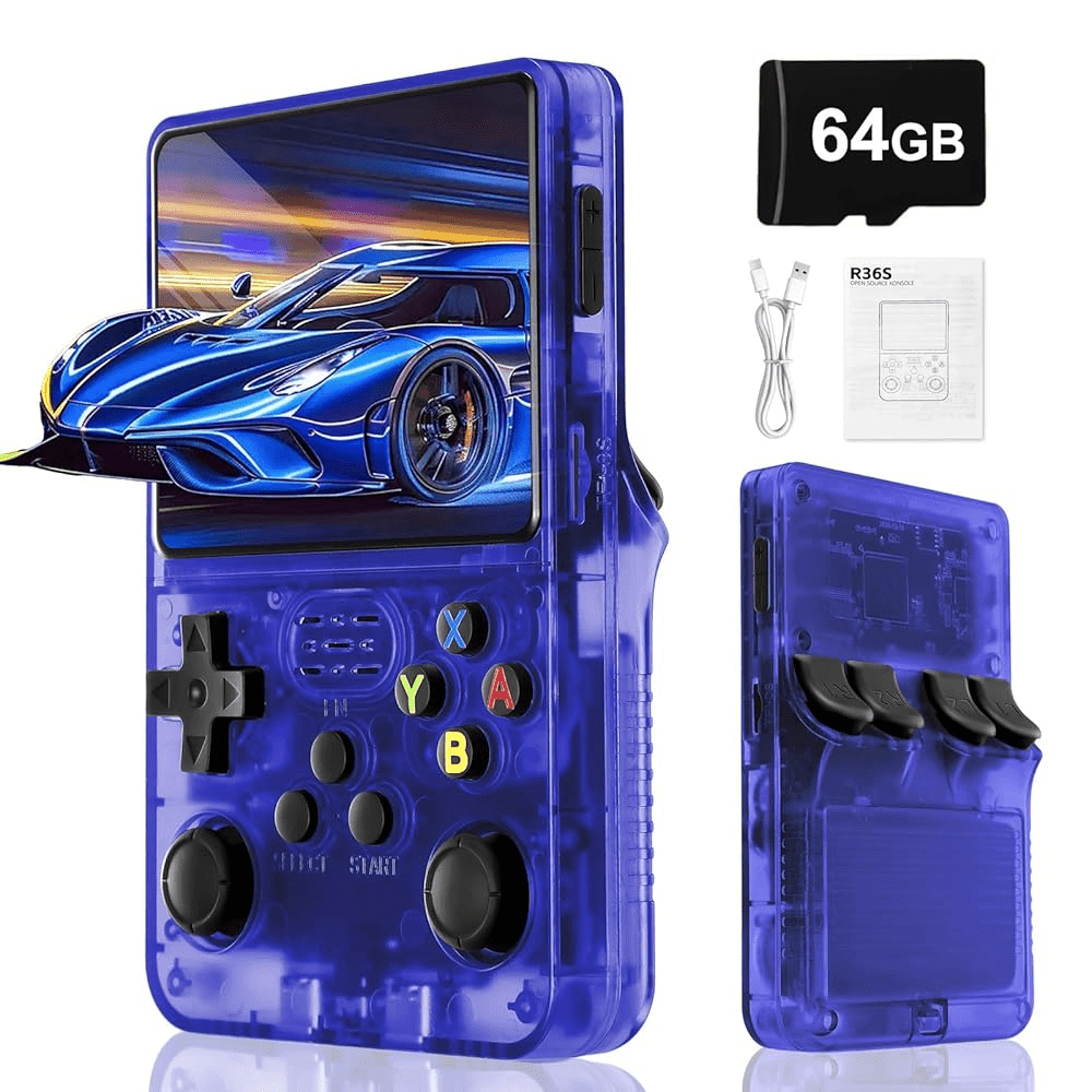 R36S Retro Handheld Game Console, 3.5 Inch IPS Screen,64 Memory, Over 40,000 Games, Based On LINXU Open Source ARKOS, 3500mAh Battery (Black)