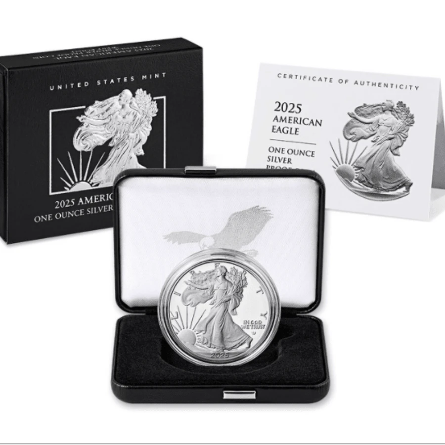 American Eagle 2025 One-Ounce Proof Silver Coin, Suitable For Collecting And Holiday Gifting. It Has A High Precious Metal Content And Can Be Used For Precious Metal Investment. It Commemorates A Specific Year/Theme And Is Often Given As A Gift. The Silver Eagle Contains 1 Ounce Of Approximately 99.9% Pure Silver. - A - 查看 1