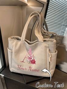 客製化純色燈芯絨托特包，大容量女款單肩手提包，輕便學生包，適用上學、旅行與工作，送給女孩子的禮物 - 彩色 - 查看 1