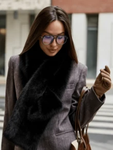 1pc Women's Faux Fur Scarf Shawl, Fashionable Versatile Warm Scarf Shawl For Daily Wear, Autumn/Winter - Burgundy - View 4