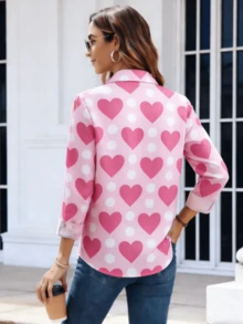 Women's Valentine's Day Heart Printed Long Sleeve Shirt,Long Sleeve Tops Fall Cloth For Women/Spring /Summer - Pink - View 2