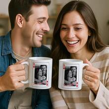 Customizable Playing Cards With Heart Pattern; Ceramic Coffee Mugs Printable With Photos, Letters And Text; Perfect Couples Gift For Valentine's Day, Birthday Or Anniversary - White - View 6