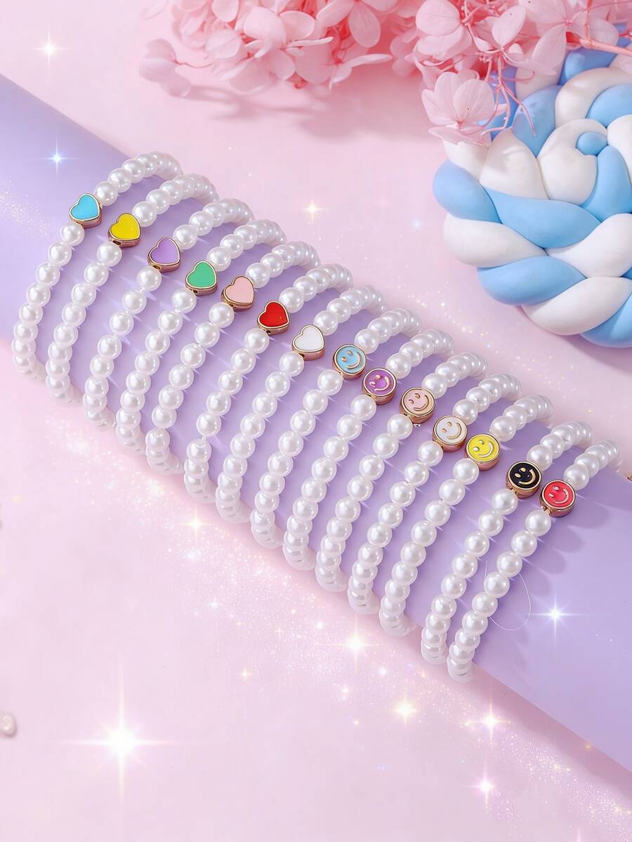 7pcs/Set Fashionable & Elegant Heart Pearl Bracelet Set - Multicolor - View 1