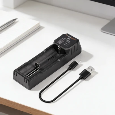  POWERKAN 2A Fast Battery Charger For Li-Ion Batteries | Universal Compatible With 18650, 21700, 26650, 26800 & 32650 | USB-C Charging Station With Overcharge Protection - Ideal Power Supply For Vape, Flashlight, And DIY Projects
