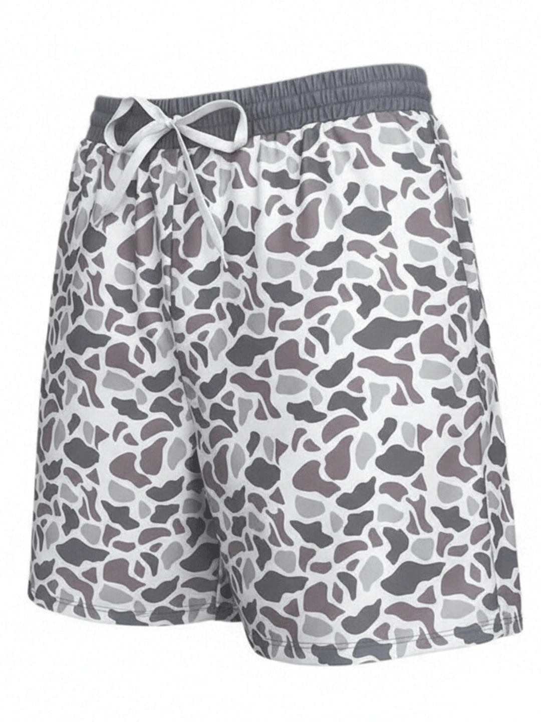 Men's Camo Print Thin Unlined Beach Trunks Adjustable Drawstring Waist Loose-Fit Durable Swim Shorts With Pockets - White - View 1